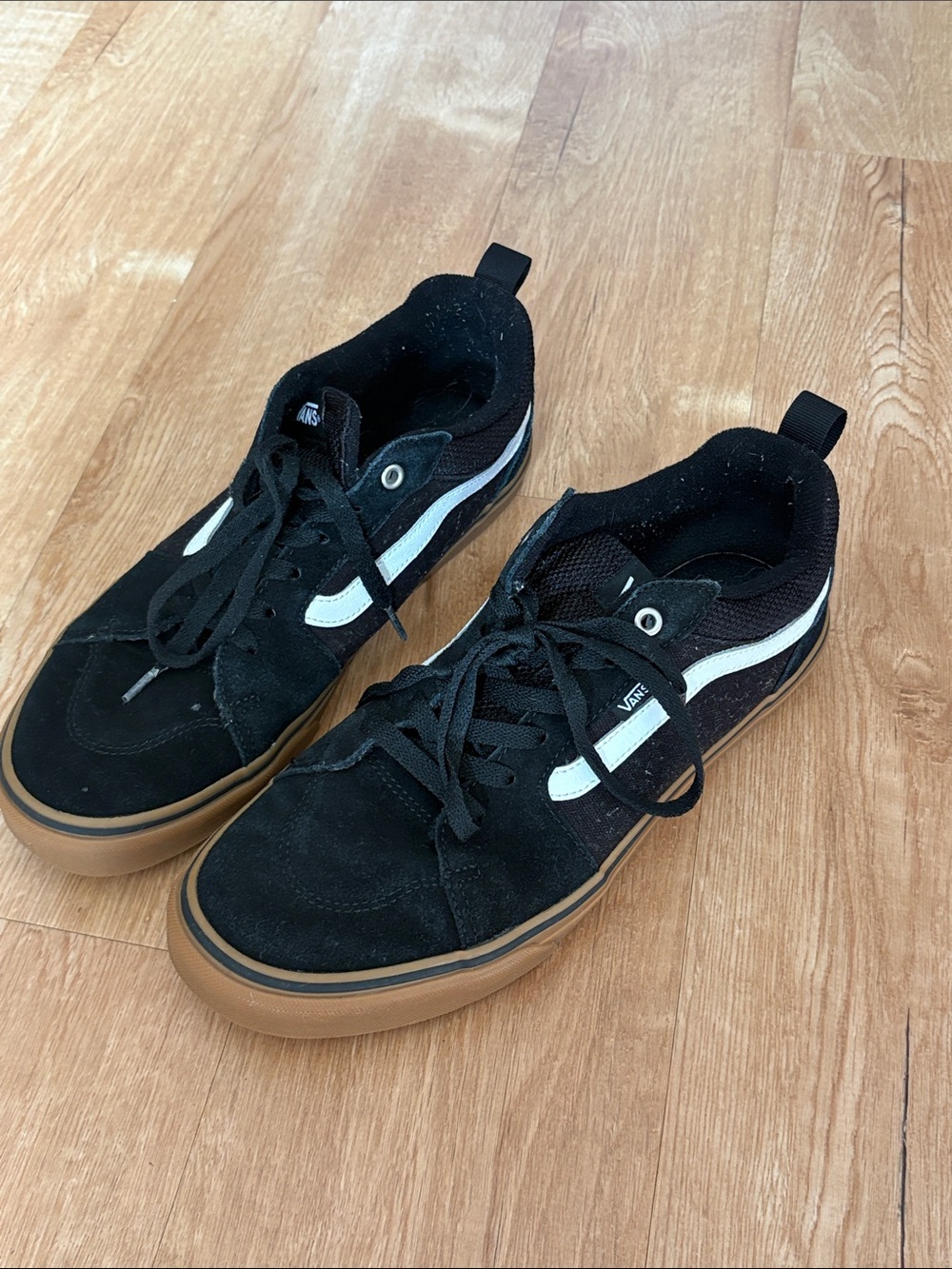 Vans Black and White Low-Top Sneakers with Gum Sole